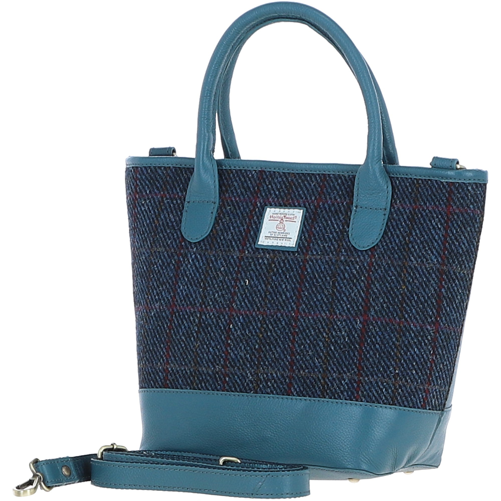 Ashwood Leather & Harris Tweed® Cloth Large Grab Bag Teal/Navy: TW-64-16-TN