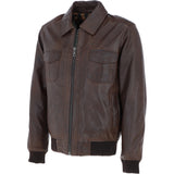 Men's Real Leather Bomber Jacket with Brando Collar Aq Brown: AWM-Pointer