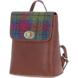 Ashwood Leather & Harris Tweed® Cloth Compact Backpack Tan/Purple: TW-65-13-TP