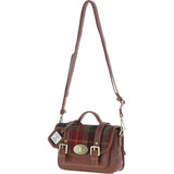 Ashwood Leather & Harris Tweed® Cloth Small Satchel Bag with Twist Lock Tan/Green/Red: TW-33-08-TR