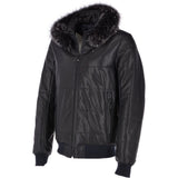 Men's Leather Hooded Bomber Jacket Dark Blue: 1160