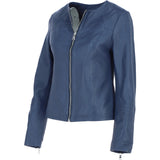 Women's Collarless Leather Fashion Jacket Purple: AWL-284