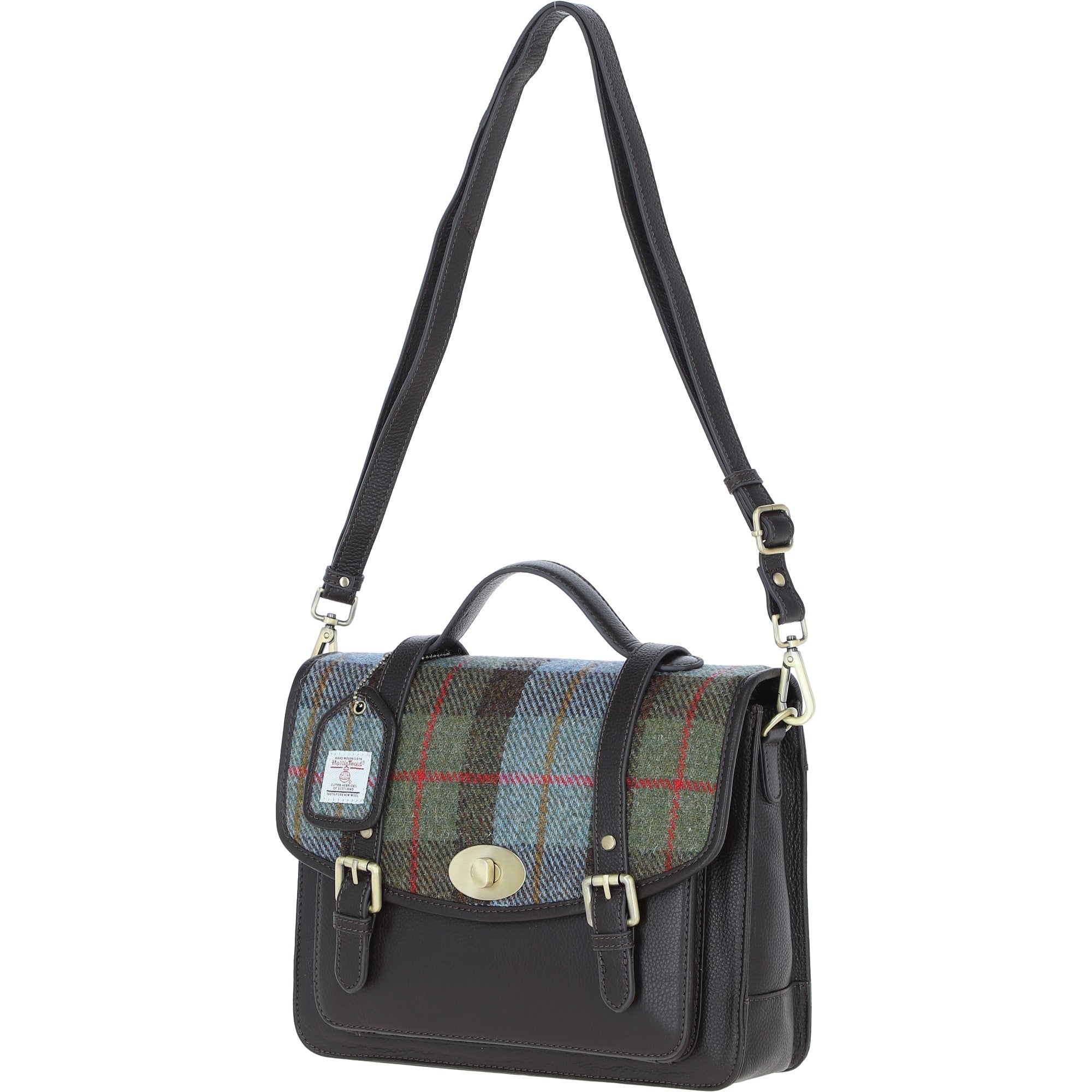 Ashwood Leather & Harris Tweed® Cloth Large Satchel Bag with Twist Lock Brown/Mcload: TW-35-01-BM