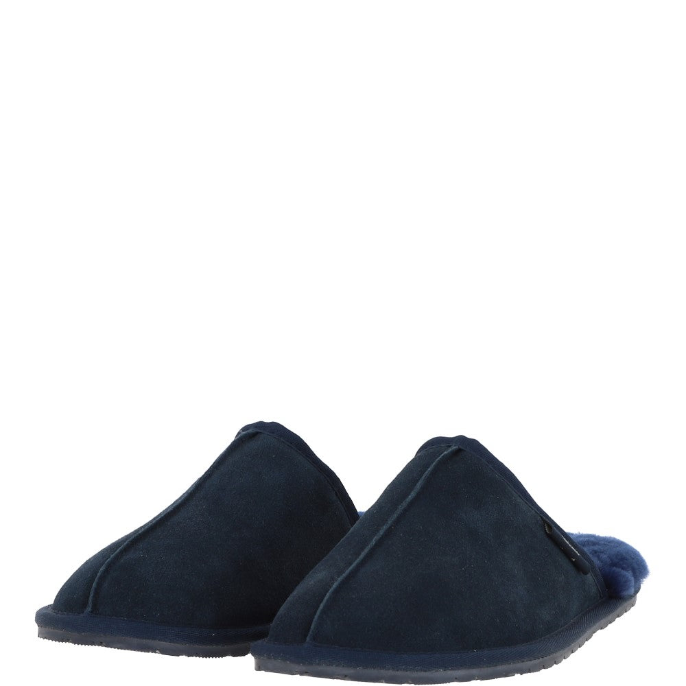 Fenland Classic Mens Suede Sheepskin Slippers Navy/navy