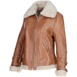 Ladies Sheepskin Aviator Jacket with Faux Fur Lining Cognac: 2419