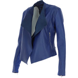 Ladies Waterfall Front Leather Jacket Ink Blue: licra