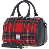 Ashwood Leather & Harris Tweed® Cloth Medium Barrel Bag Black/Red: TW-62-14-BR