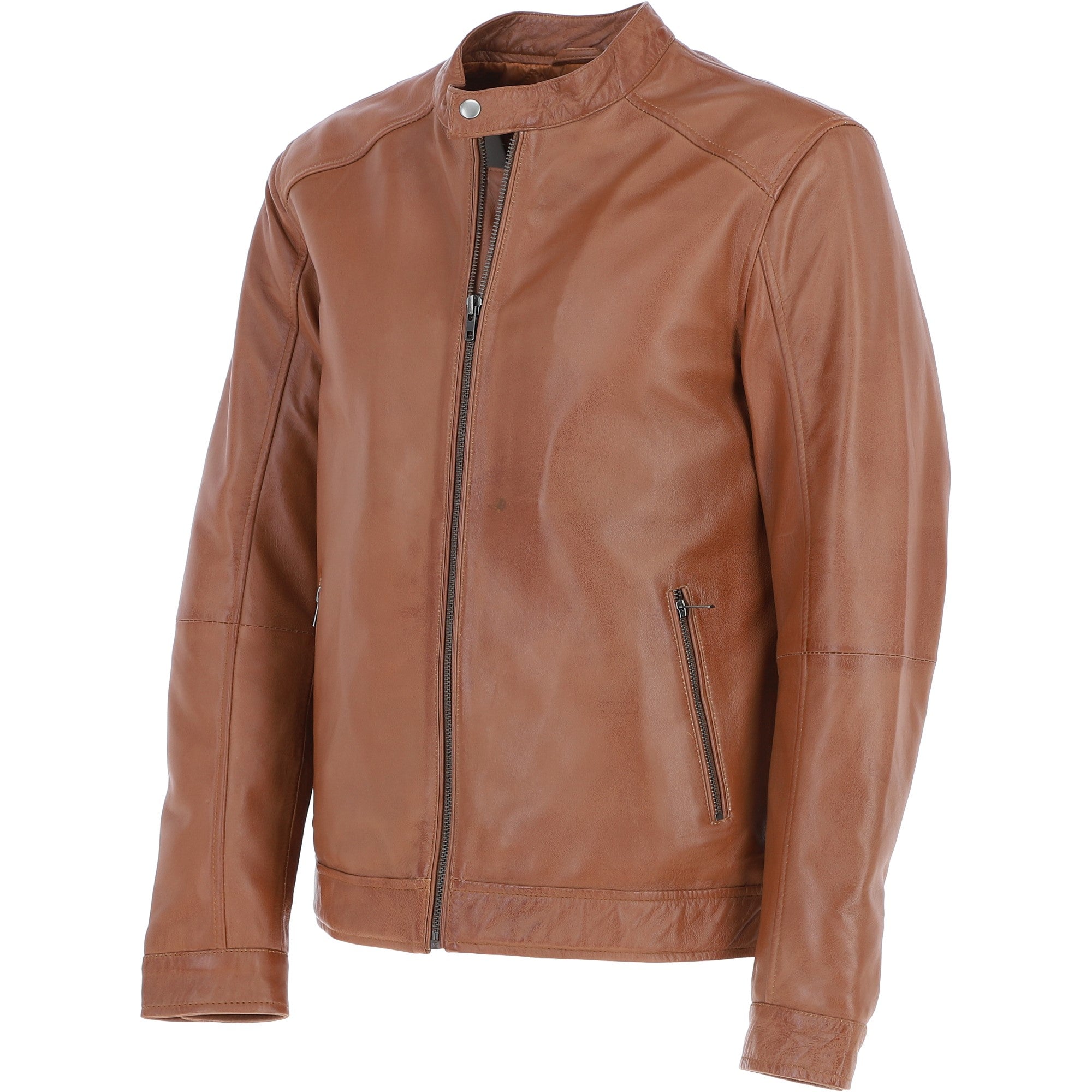 Ashwood Leather Mandarin Collar Biker Jacket Tan: AMJ-31
