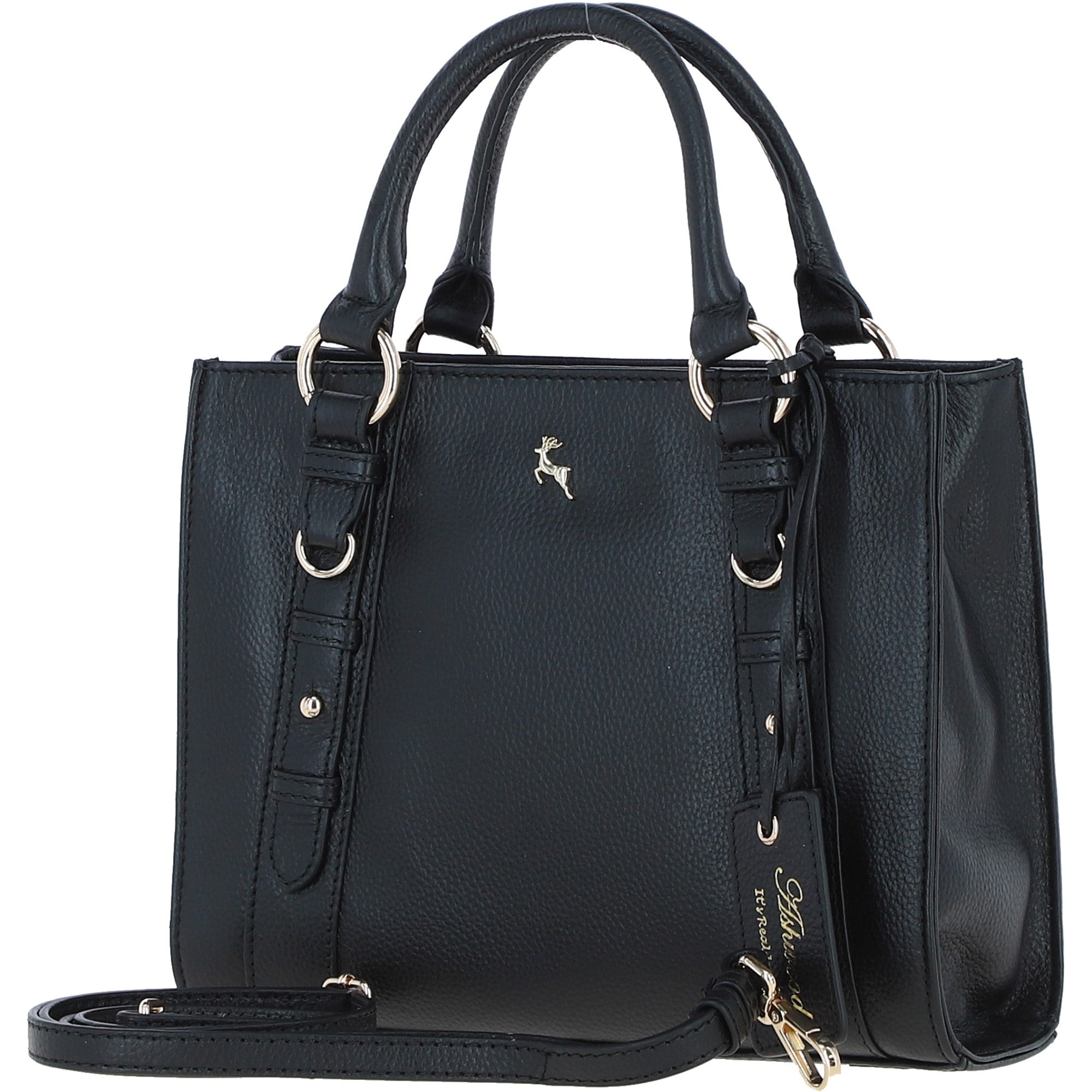 Real Leather Handbag with Adjustable Crossbody Strap Black: 64867