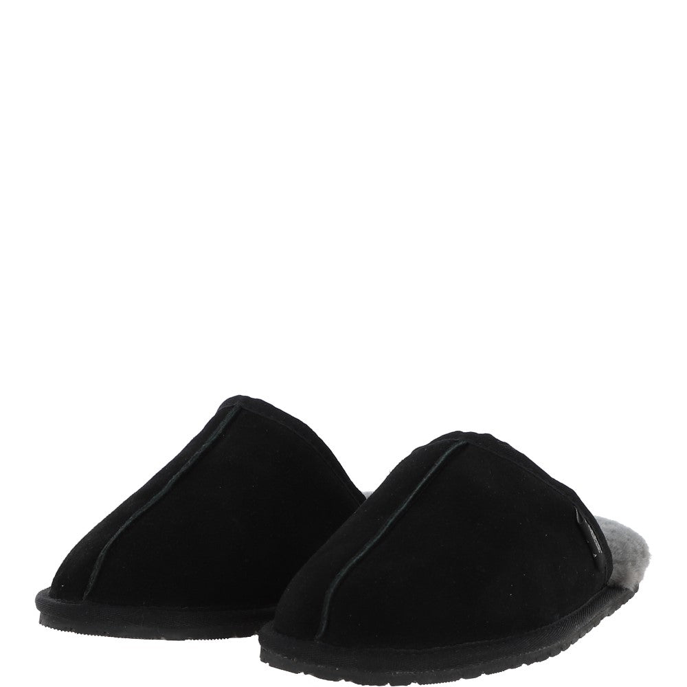 Fenland Classic Mens Suede Sheepskin Slippers Black/gray