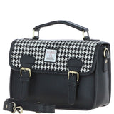 Ashwood Leather & Harris Tweed® Cloth Satchel Bag Black/White: TW-68-12-BW