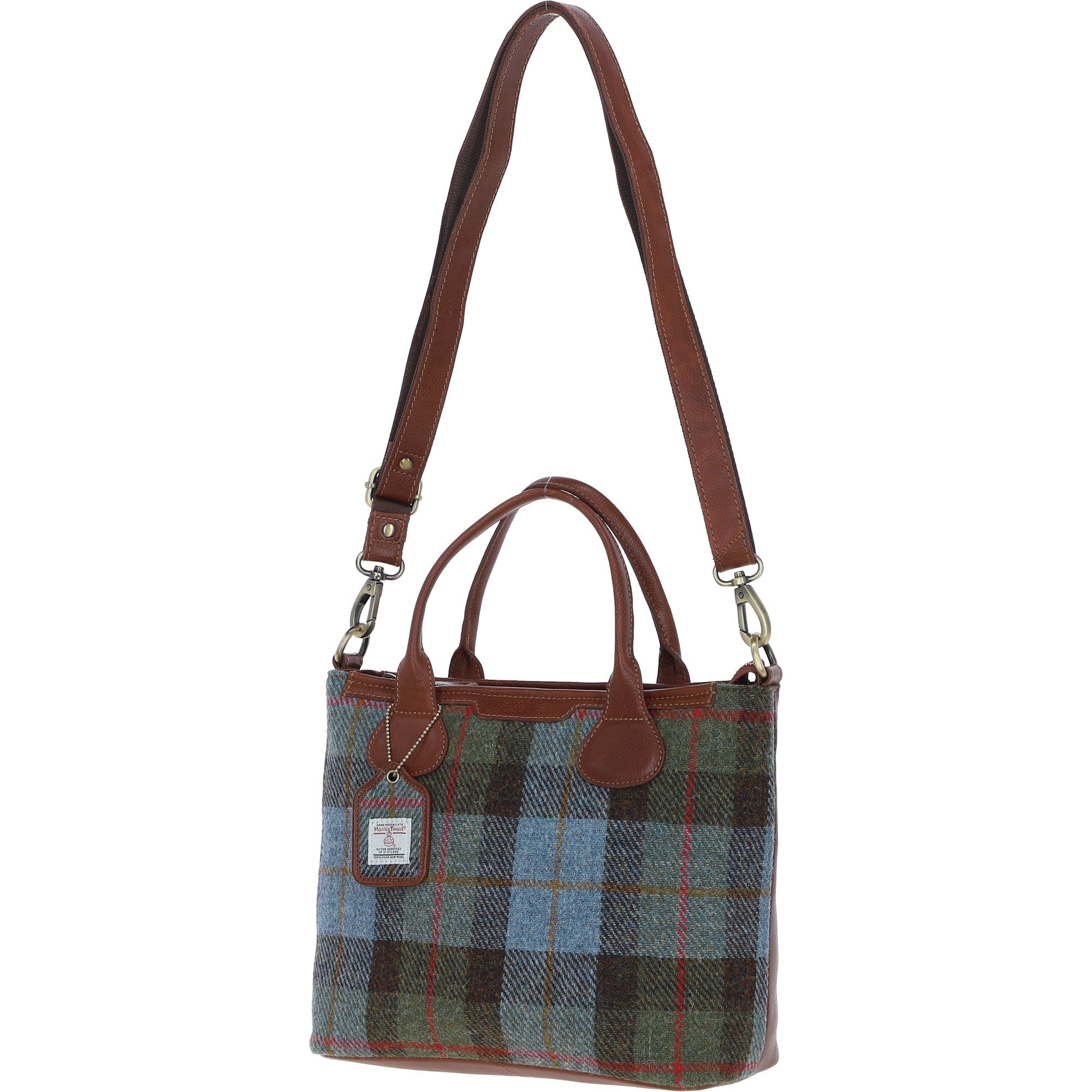 Versatile Ashwood Leather & Harris Tweed® Cloth Shoulder Bag Tan/Mcload: TW-22-02-TM
