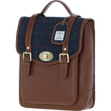 Ashwood Leather & Harris Tweed® Cloth Medium Backpack with Twist Lock Tan/Navy: TW-37-011-TN
