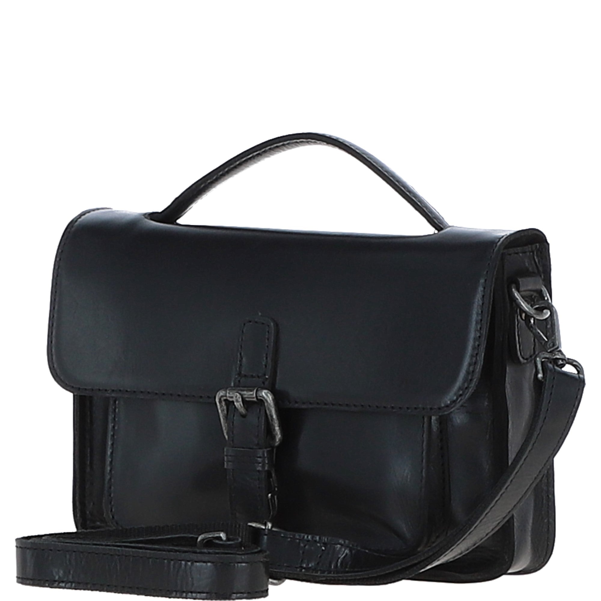 Ashwood Leather Medium Crossbody Satchel Bag Black: P-62