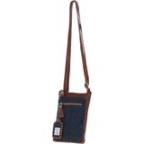 Authentic Ashwood Leather & Harris Tweed® Cloth Crossbody Bag Tan/Navy: TW-29-011-TN