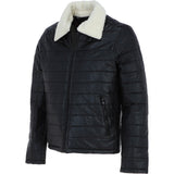 Ashwood Men’s Real Leather Puffer Jacket in Regular Fit with Faux Fur Collar Black: AWM-Puffer