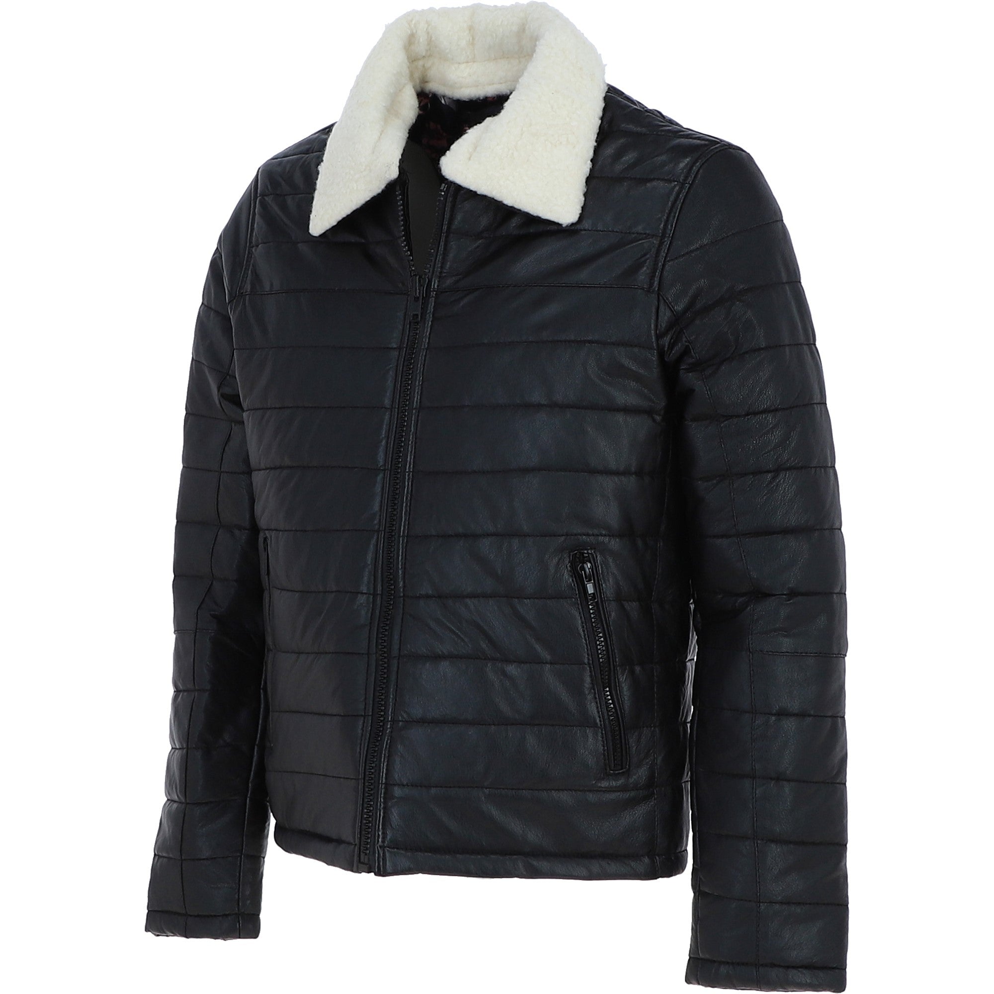 Ashwood Men’s Real Leather Puffer Jacket in Regular Fit with Faux Fur Collar Black: AWM-Puffer