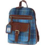 Exquisite Ashwood Leather & Harris Tweed® Cloth Backpack Tan/LT Blue: TW-25-05-TB