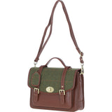 Ashwood Leather & Tweed Large Satchel Bag with Twist Lock Tan/Green Check: TW-35-10-TGNH