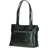 Velutto Eleganza' Zip Mid Section Real Leather Shoulder Bag Green/croc: 52234