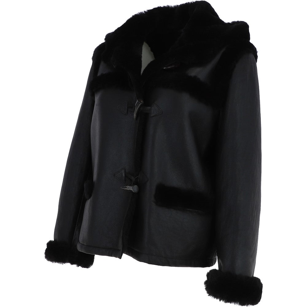 Shearling Jacket With Hood Black: KB-884