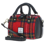 Ashwood Leather & Harris Tweed® Cloth Small Barrel Bag Black/Red: TW-61-14-BR
