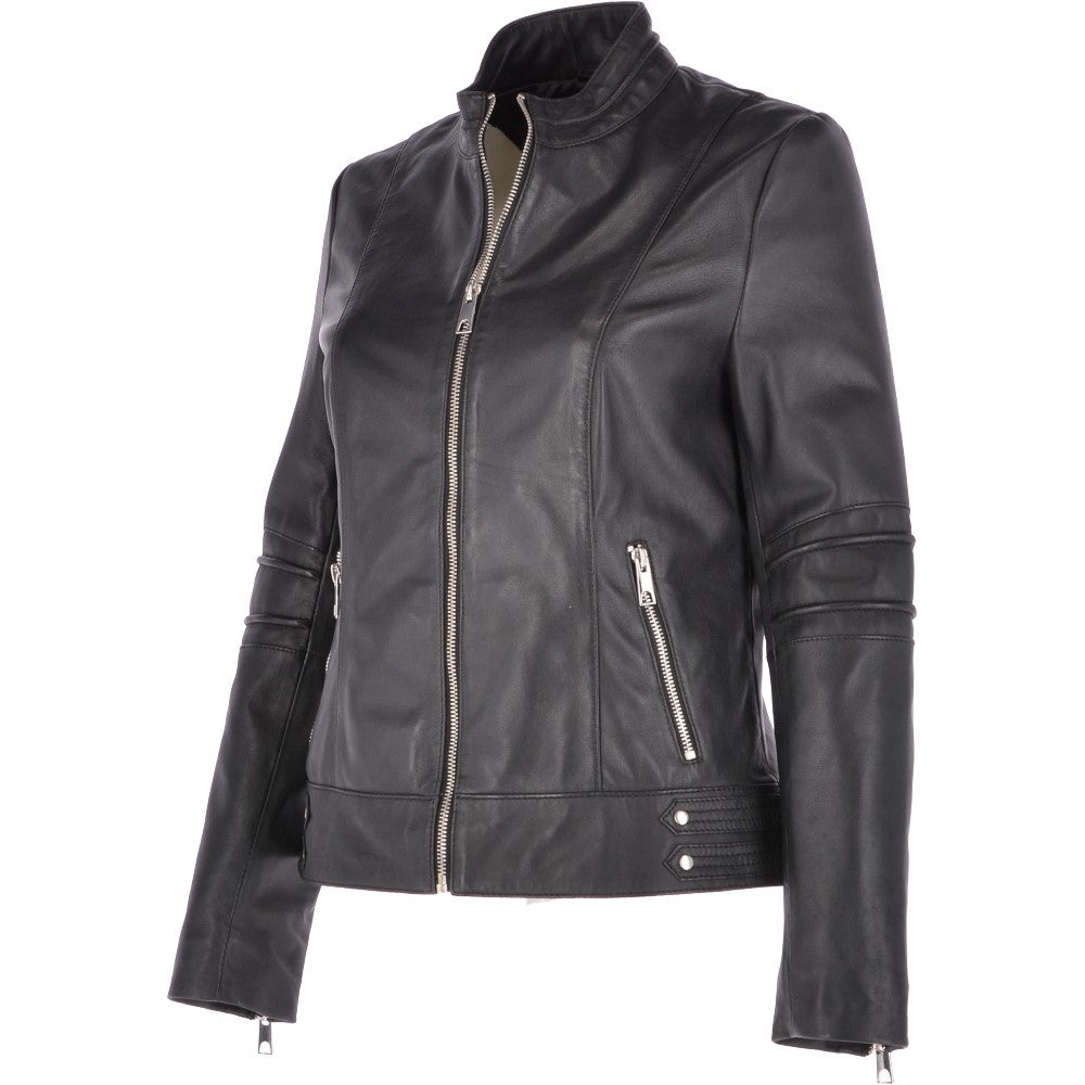 Leather Biker Jacket Black: N-12