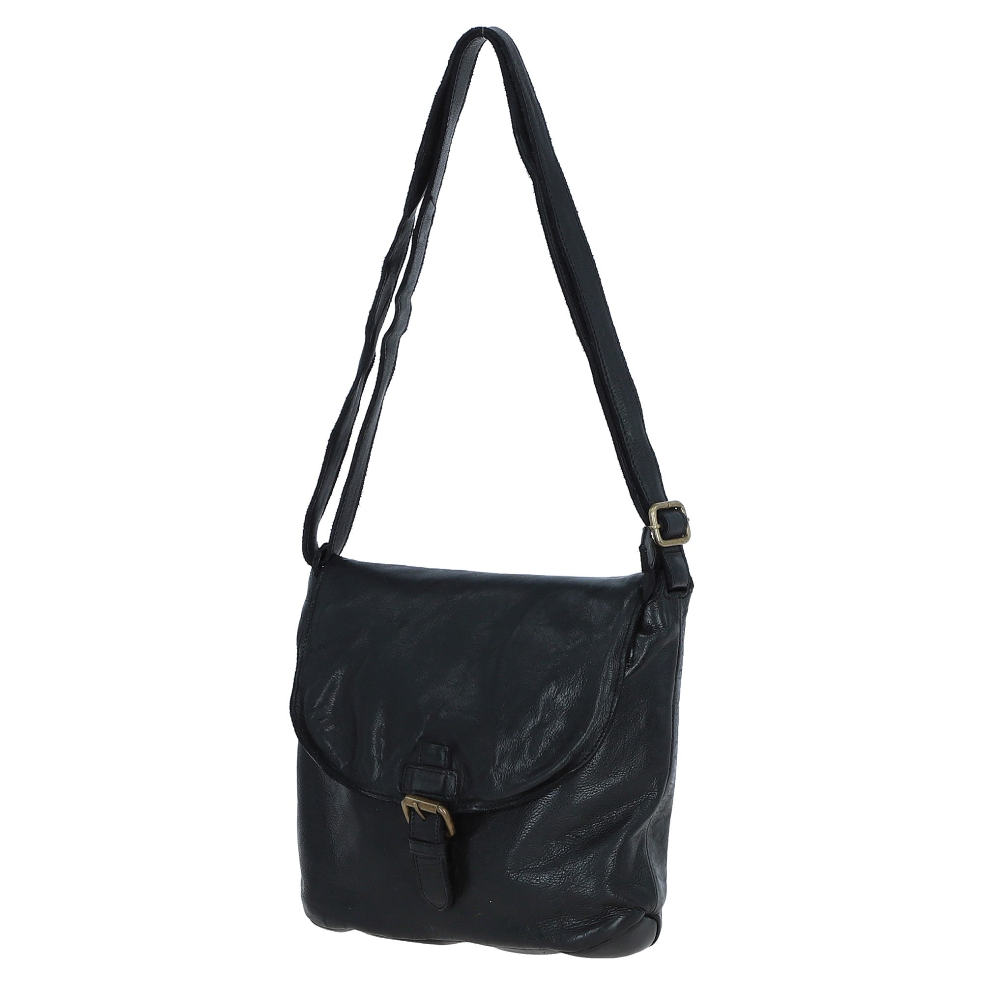 Tablet Friendly Medium Vintage Leather Bag Black: D-91