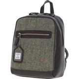 Authentic Ashwood Leather & Harris Tweed® Cloth Backpack Brown/Green: TW-28-09-BG