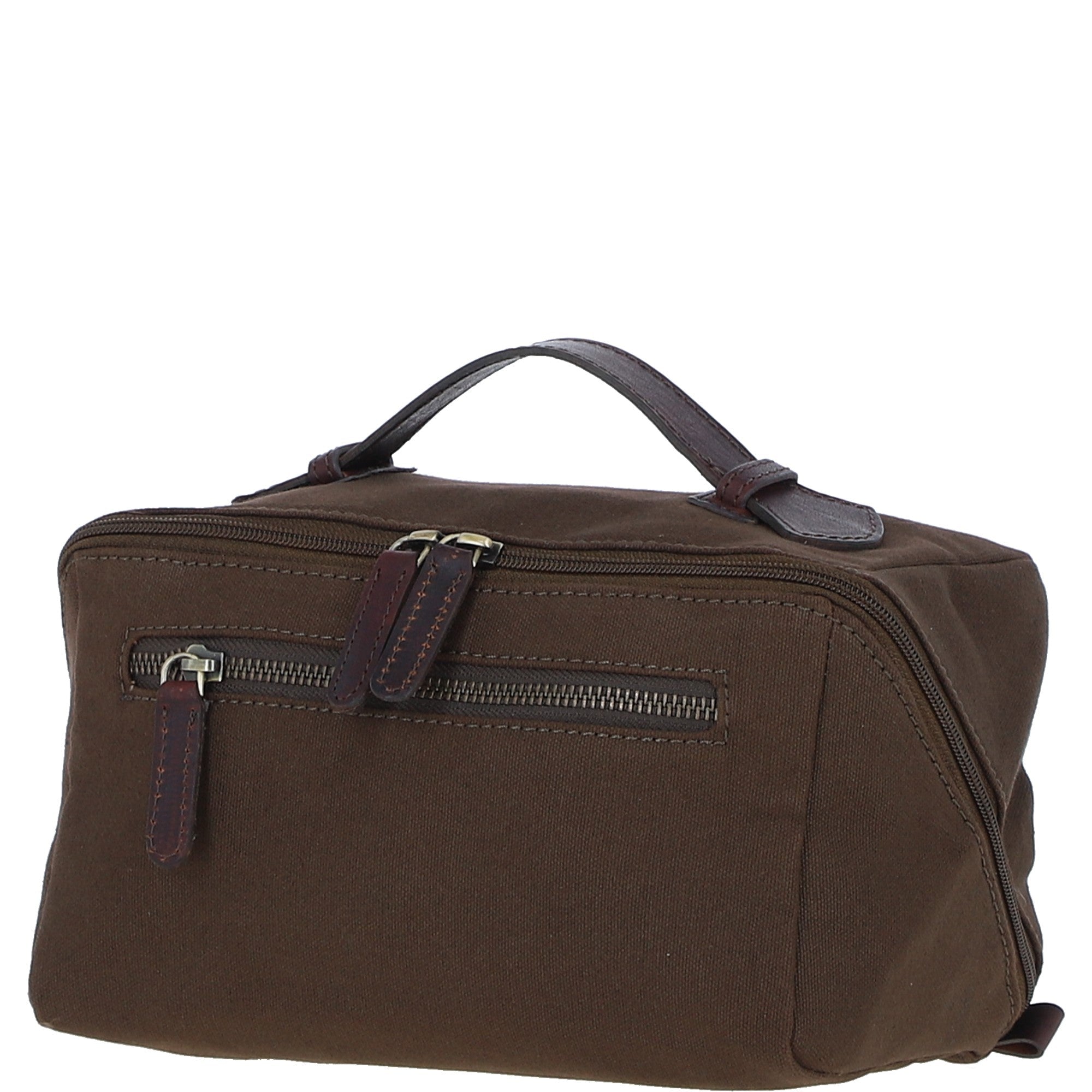Fenland Canvas & Leather Wash Bag Brandy/green: FEN-759