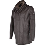 Mens Leather Coat With Detachable Collar Brown : Carl