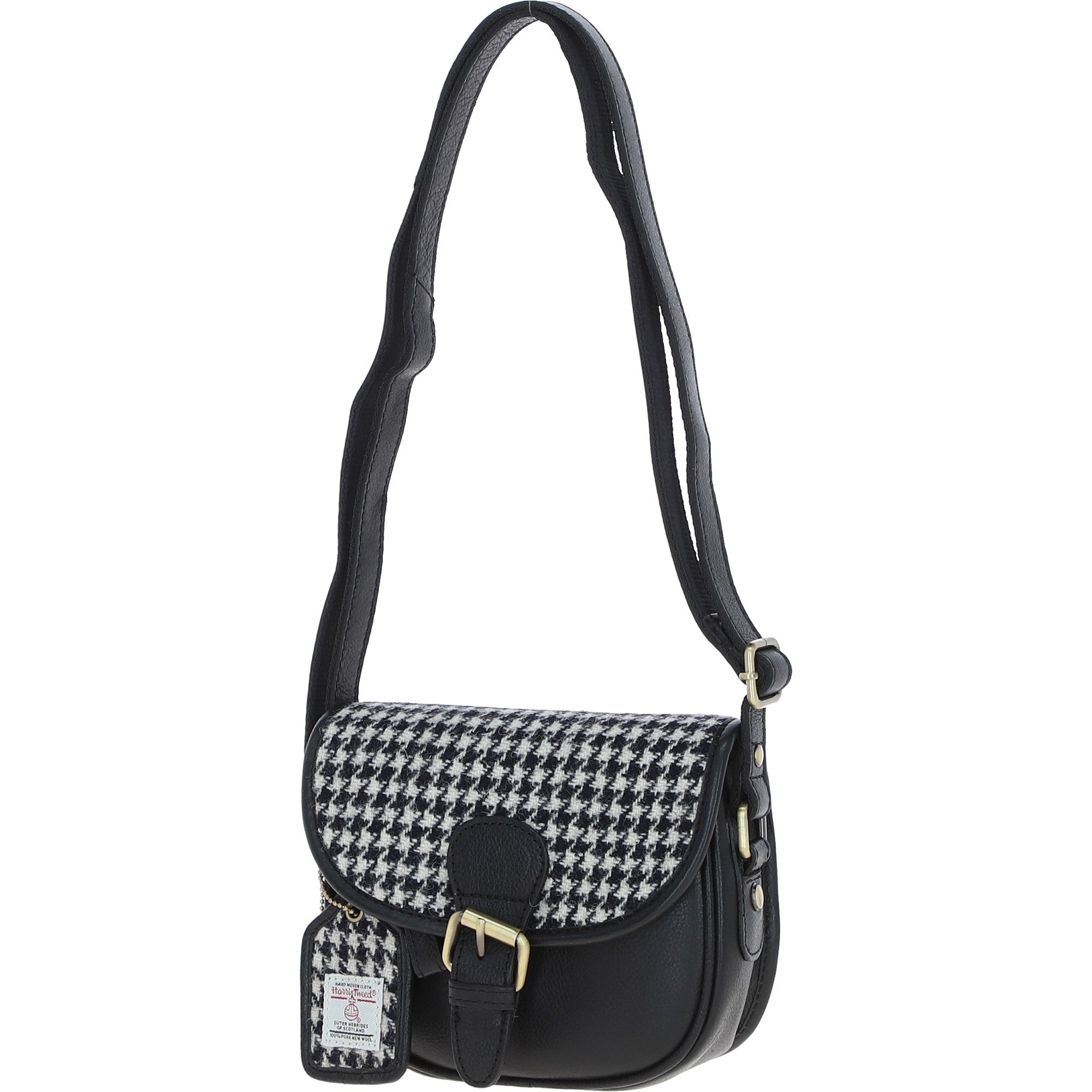 Ashwood Leather & Harris Tweed® Cloth Saddle Bag Black/White: TW-26-012-BW