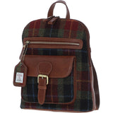 Exquisite Ashwood Leather & Harris Tweed® Cloth Backpack Tan/Green/Red: TW-25-08-TR