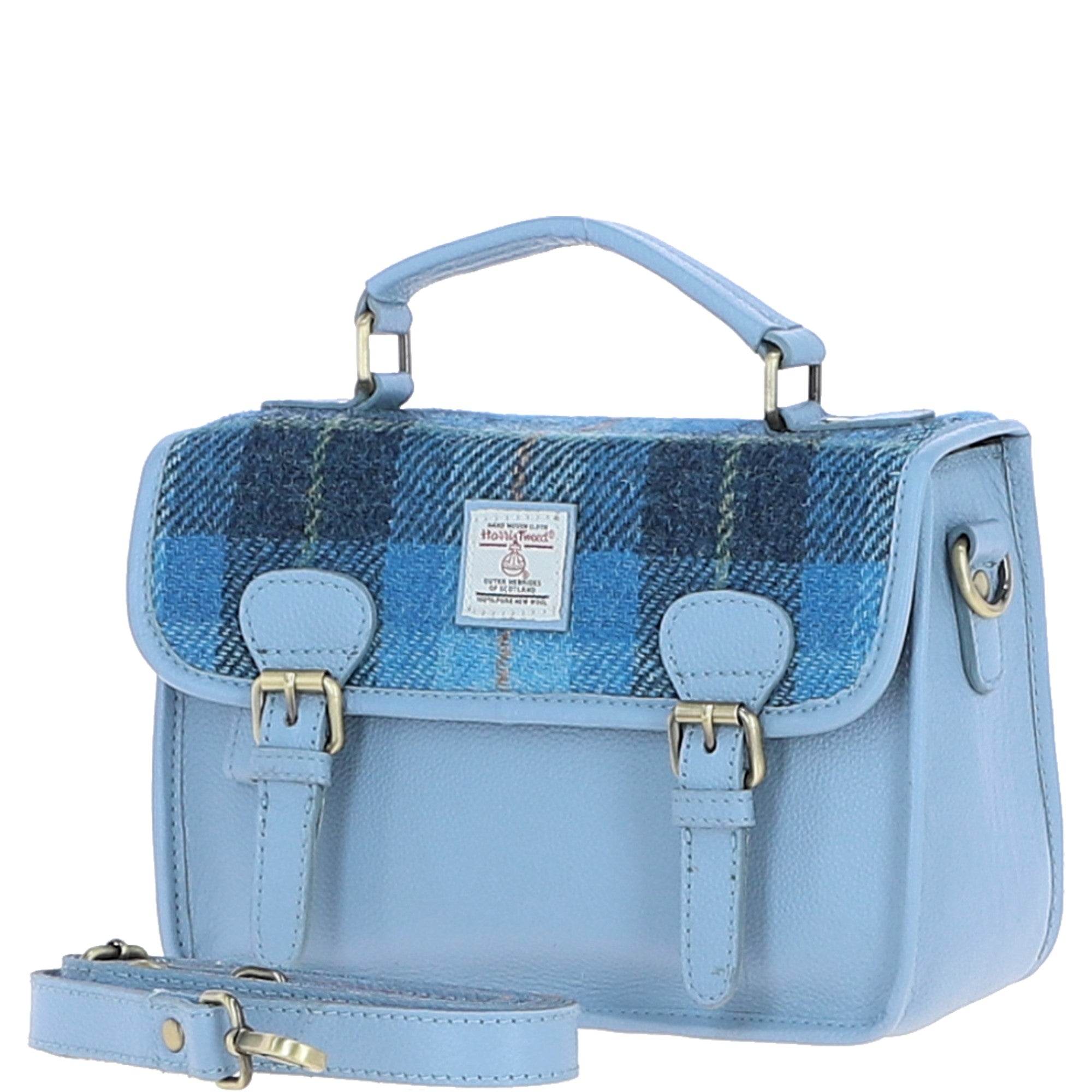 Ashwood Leather & Harris Tweed® Cloth Satchel Bag Baby-blue/Blue: TW-68-19-BB