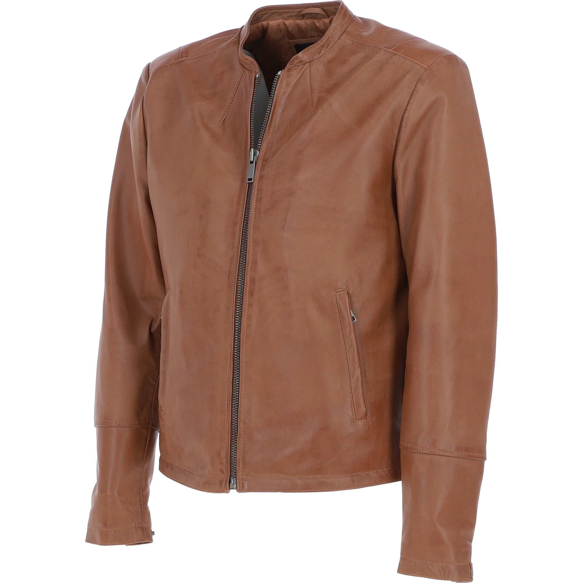 Mens Leather Biker Jacket Tan: BR FONS-1
