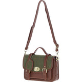 Ashwood Leather & Tweed Medium Satchel Bag with Twist Lock Tan/Green Check: TW-34-010-TGNH