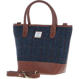 Ashwood Leather & Harris Tweed® Cloth Large Grab Bag  Tan/Navy: TW-64-11-TN