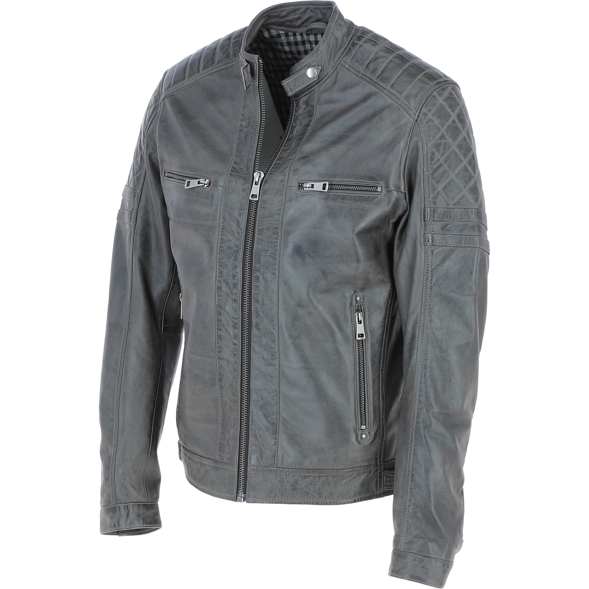 Ashwood Premium Leather Mens Vintage Biker Jacket Gray: AWM-N2