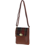 Ashwood Leather & Harris Tweed® Cloth Twist Lock Crossbody Bag Tan/Green/Red: TW-31-08-TR