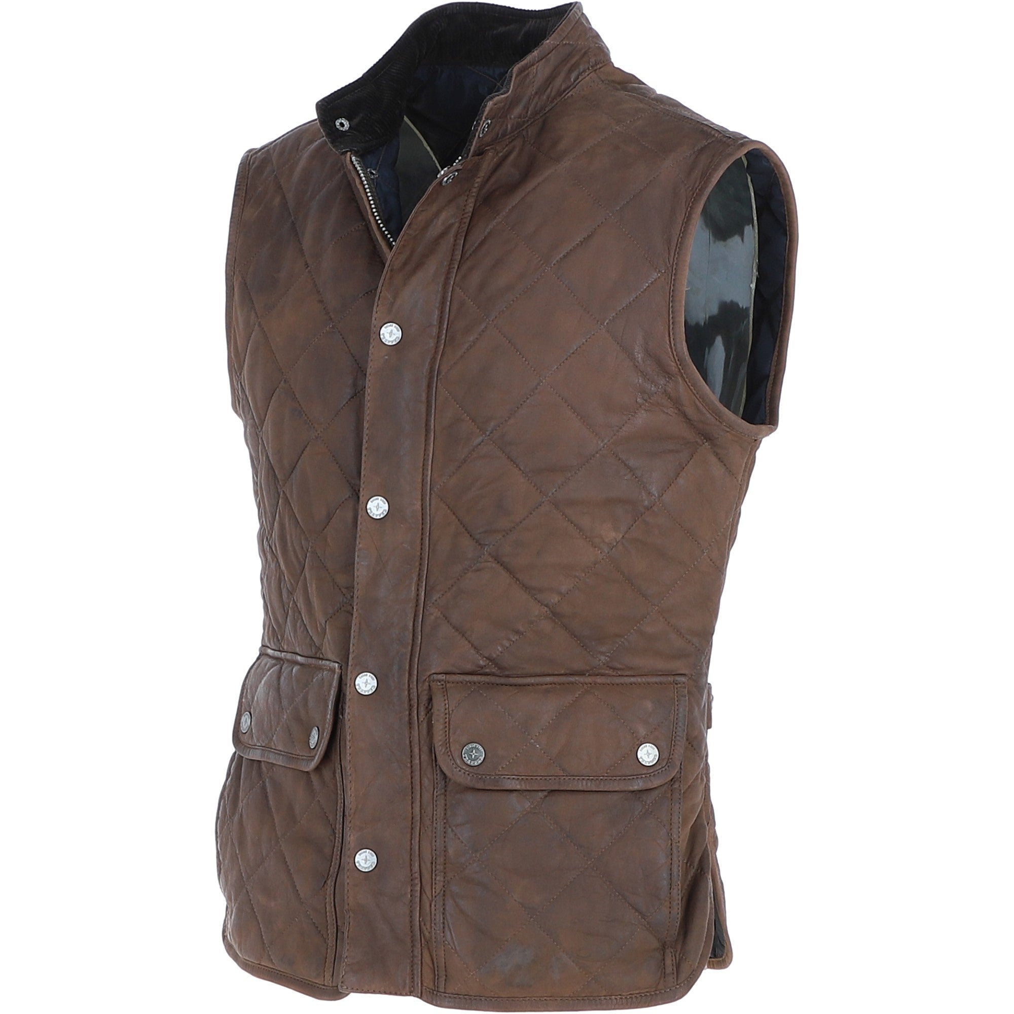 Mens Diamond Quilted Leather Gilet Brown 27 : M-15 vest