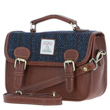 Ashwood Leather & Harris Tweed® Cloth Small Satchel Bag Tan/Navy: TW-67-11-TN