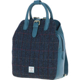 Ashwood Leather & Harris Tweed® Cloth Multi-Pocket Backpack Teal/Navy: TW-66-16-TN