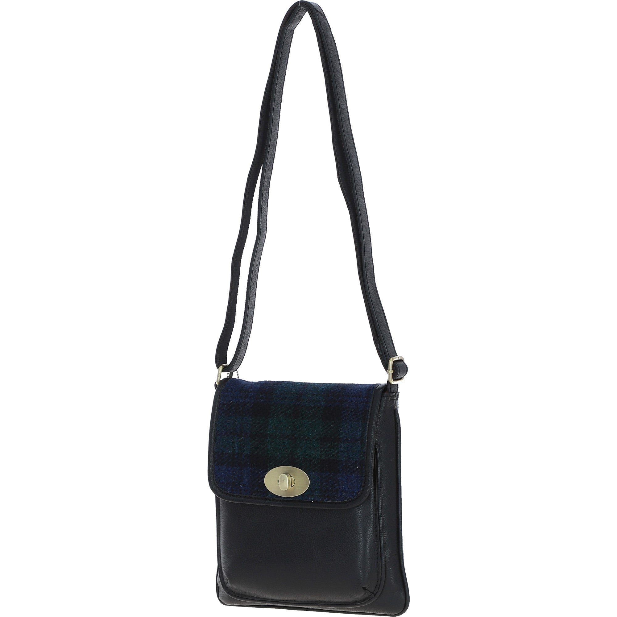 Ashwood Leather & Harris Tweed® Cloth Twist Lock Crossbody Bag Black/Watch: TW-31-03-BW