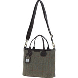 Versatile Ashwood Leather & Harris Tweed® Cloth Shoulder Bag Brown/Green: TW-22-09-BG