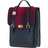 Ashwood Leather & Harris Tweed® Cloth Large Backpack with Twist Lock Navy/Pink: TW-38-06-NP
