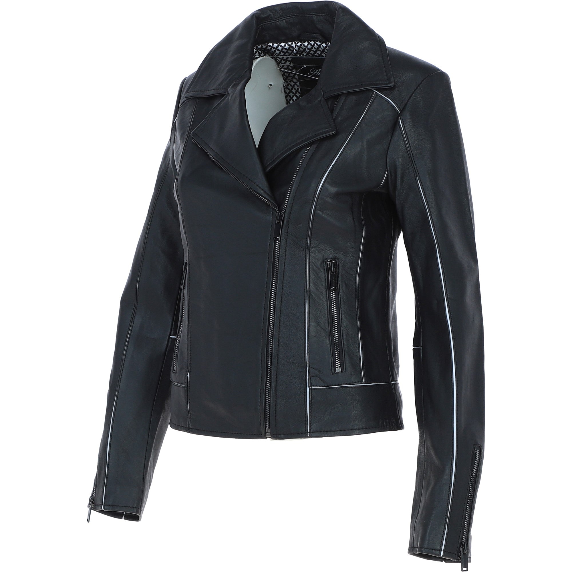 Ladies biker Jacket with Zippered Pockets Black: AWL-621