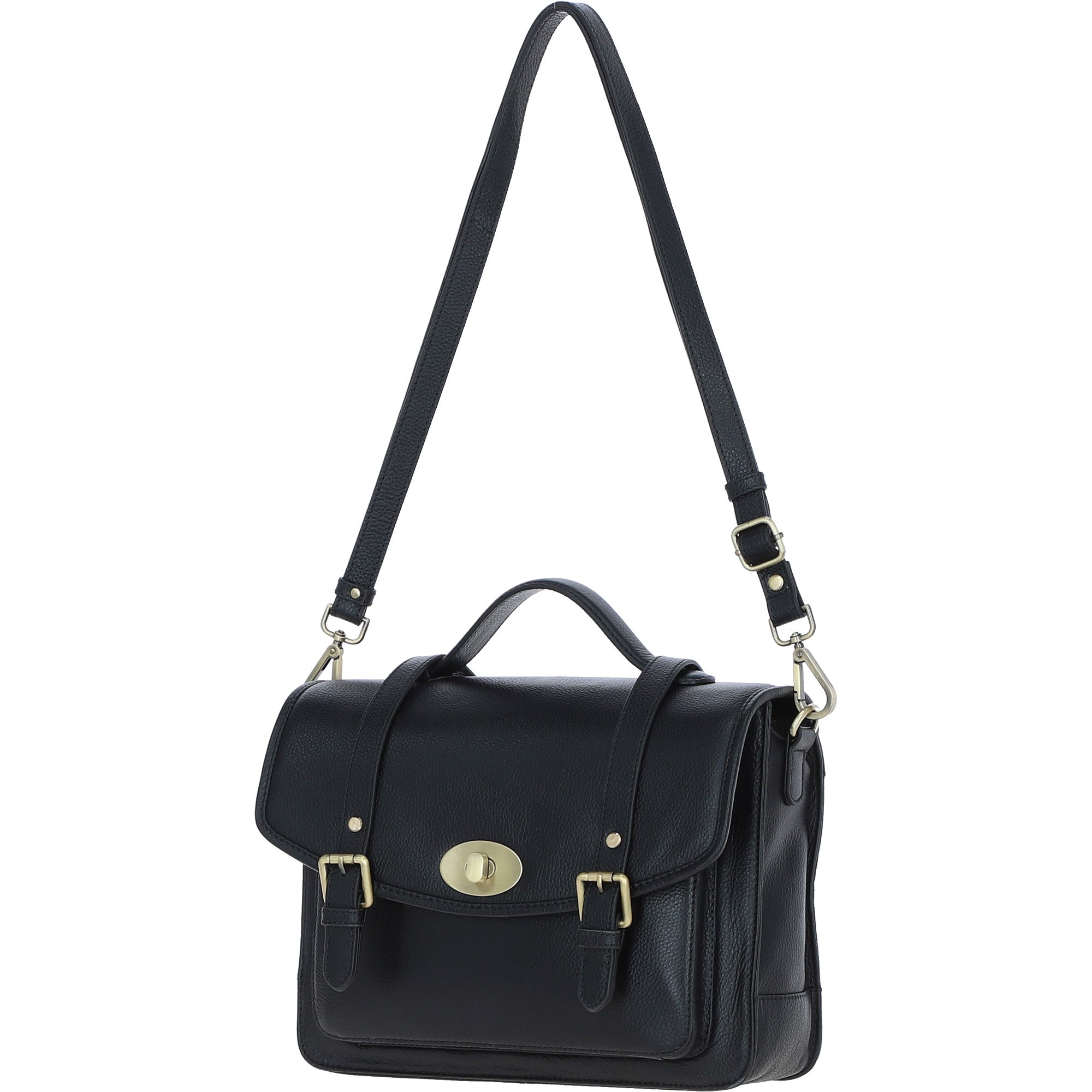 Elegance Satchel Leather Hangbag Black: M-89