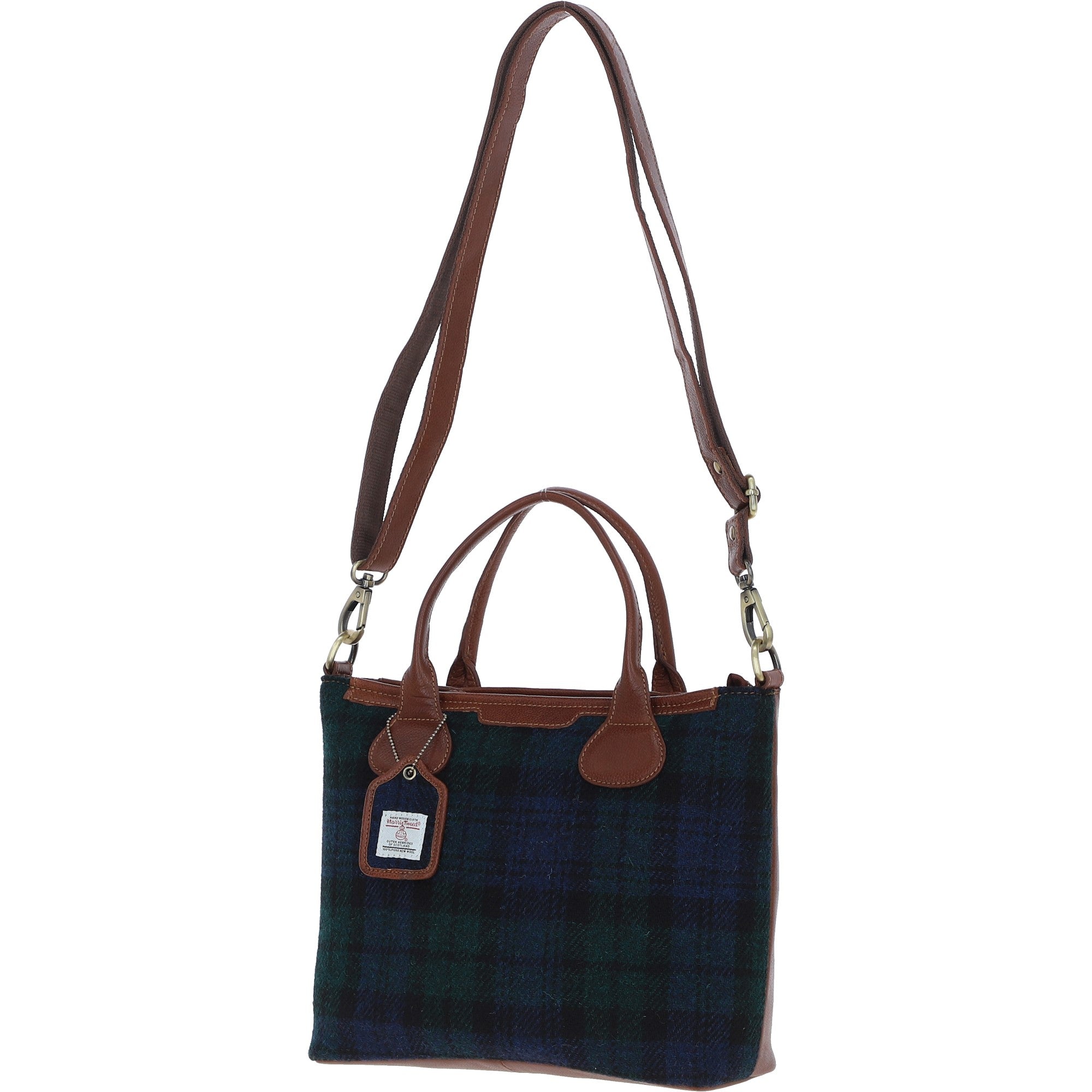 Versatile Ashwood Leather & Harris Tweed® Cloth Shoulder Bag Tan/Watch: TW-22-04-TW