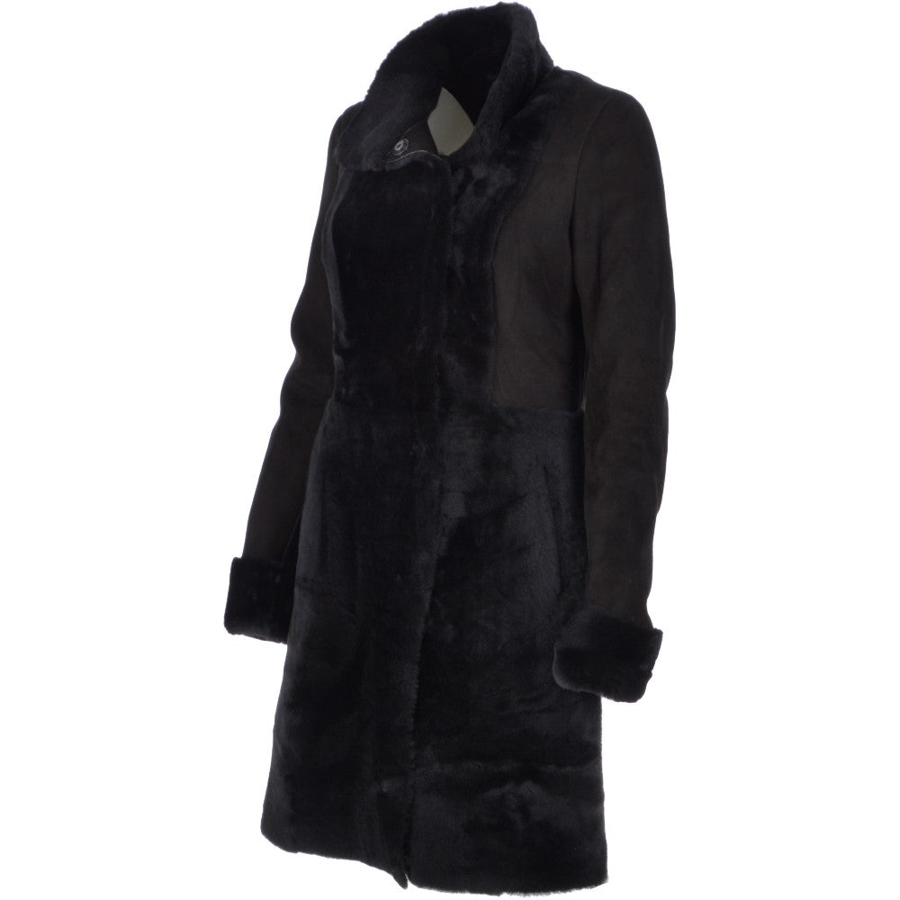 Ladies  Suede Sheepskin Coat Black: 30199