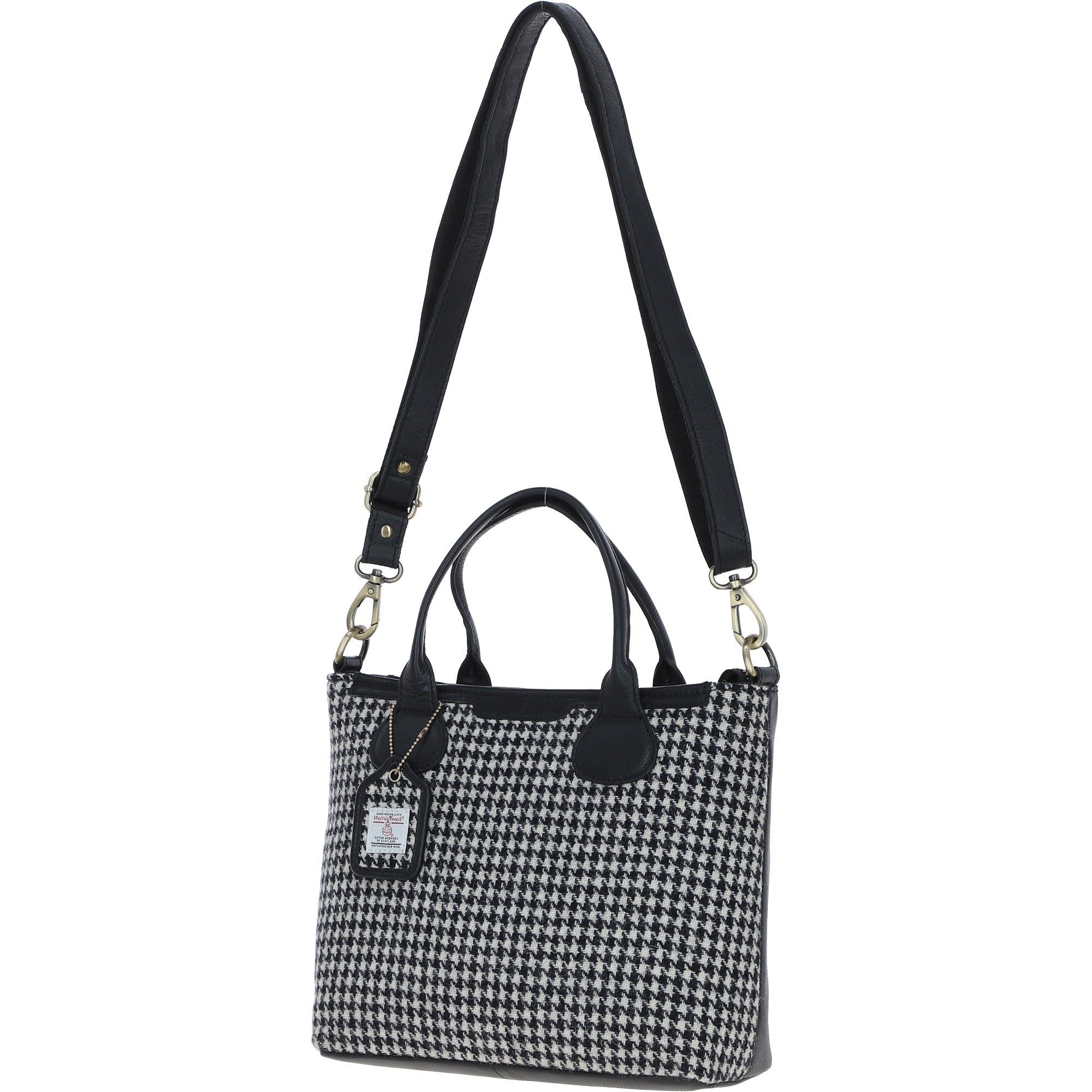 Versatile Ashwood Leather & Harris Tweed® Cloth Shoulder Bag Black/White: TW-22-012-BW